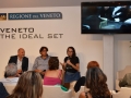 Il regista Alberto Gambato (da destra), Vainer Tugnolo e Angelo Zanellato (Consvipo), nella sala della Regione Veneto all'Hotel Excelsior. Venezia72 Foto Valentina Zanaga